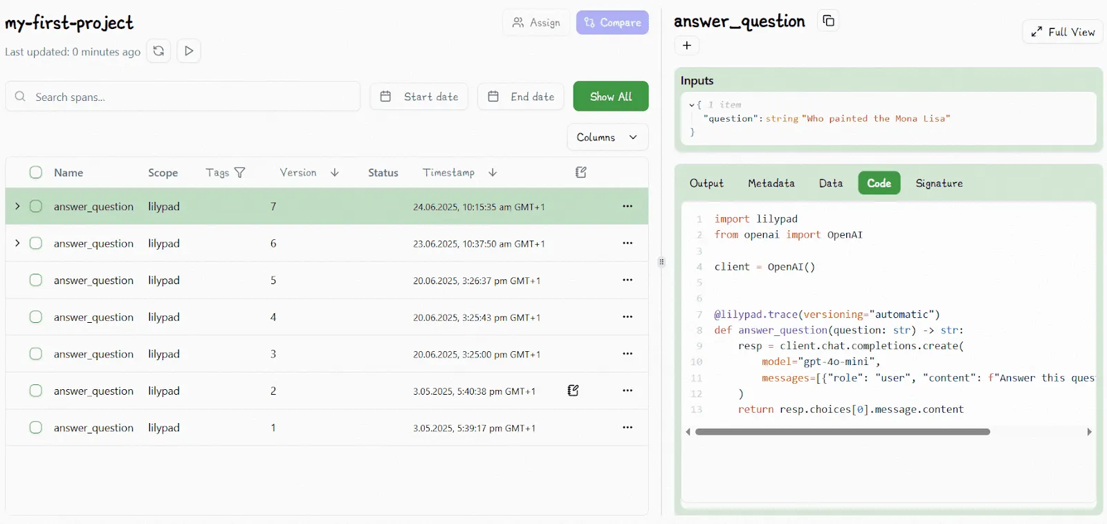 Lilypad Answer Question Trace