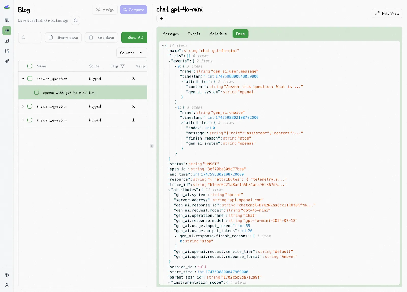 Lilypad GenAI Trace Data