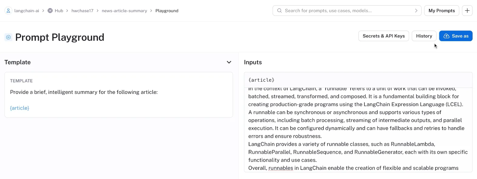 LangChain Prompt Playground