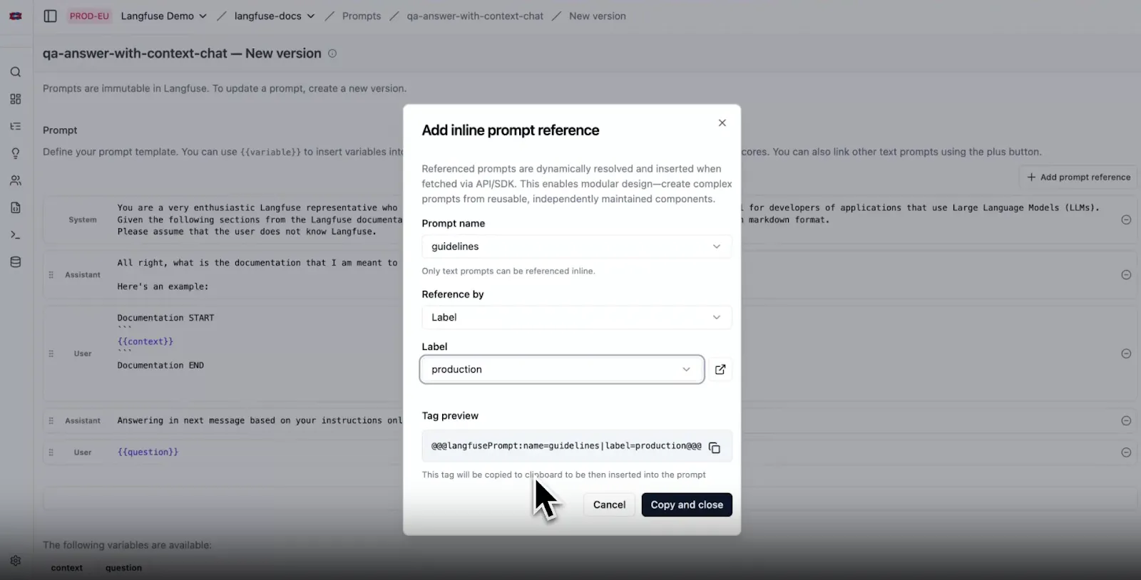 Langfuse Inline Prompt Reference
