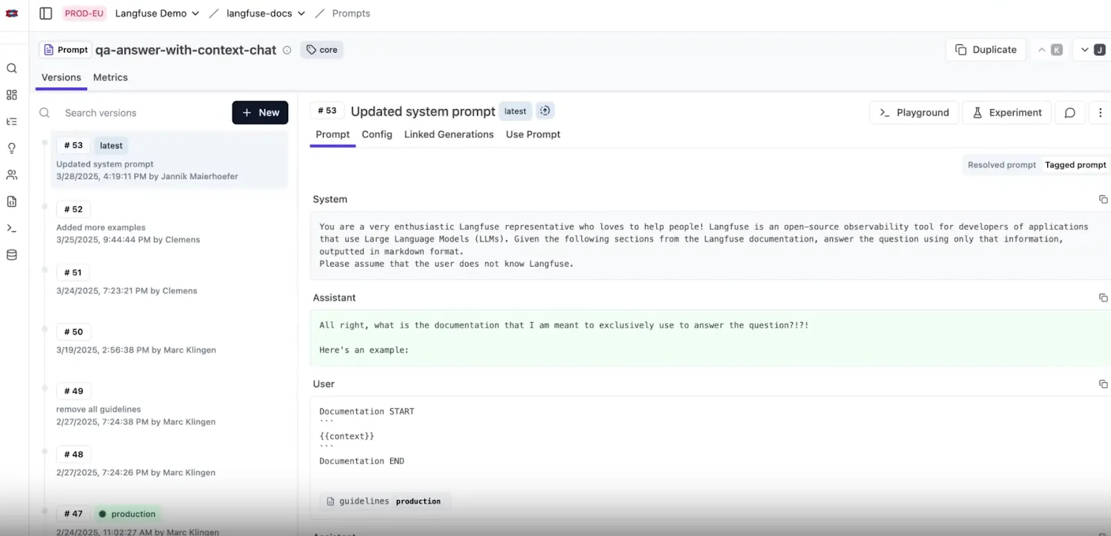 Langfuse Prompt Versions