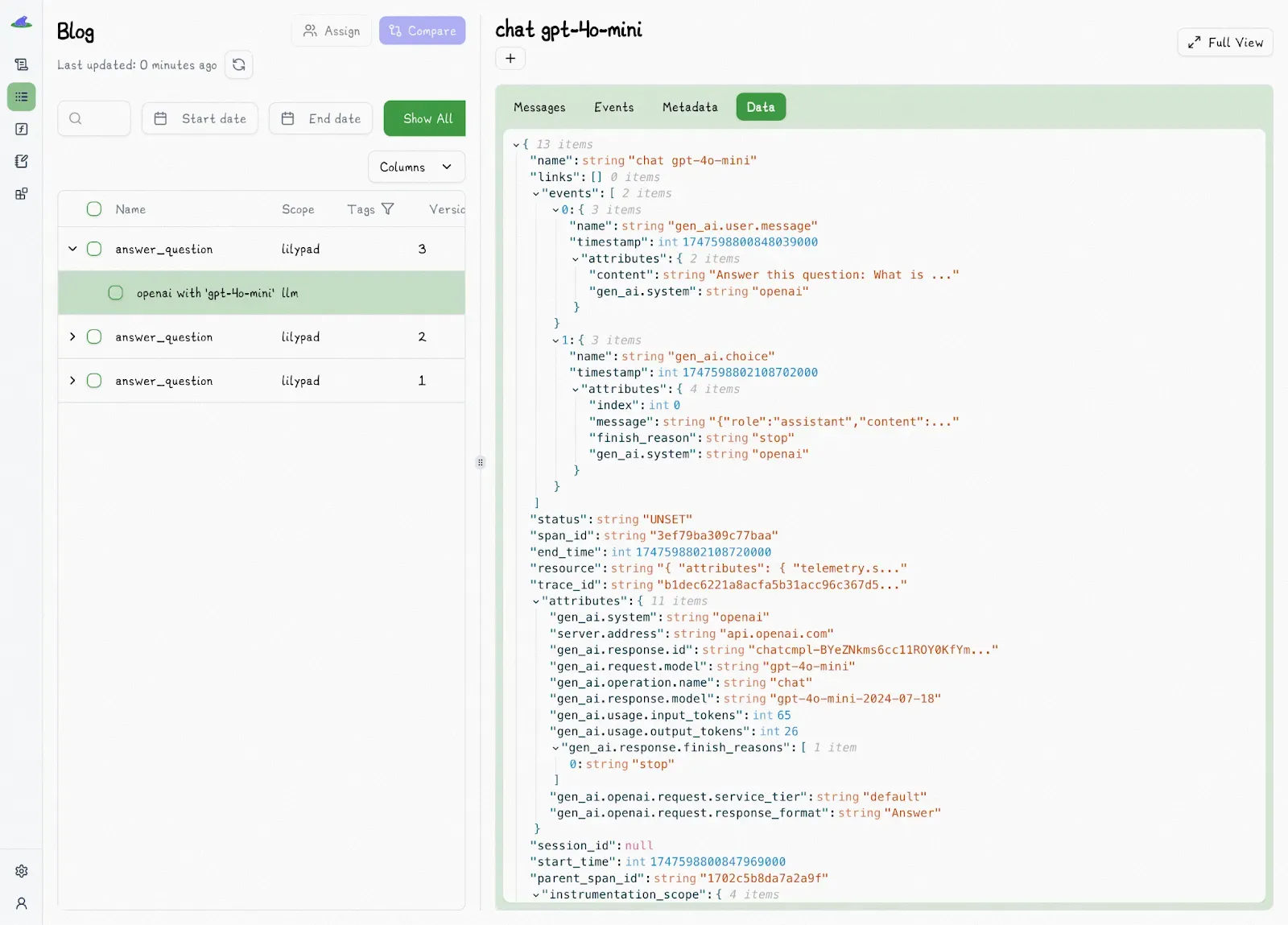 Answer Question GenAI OTel Trace Data