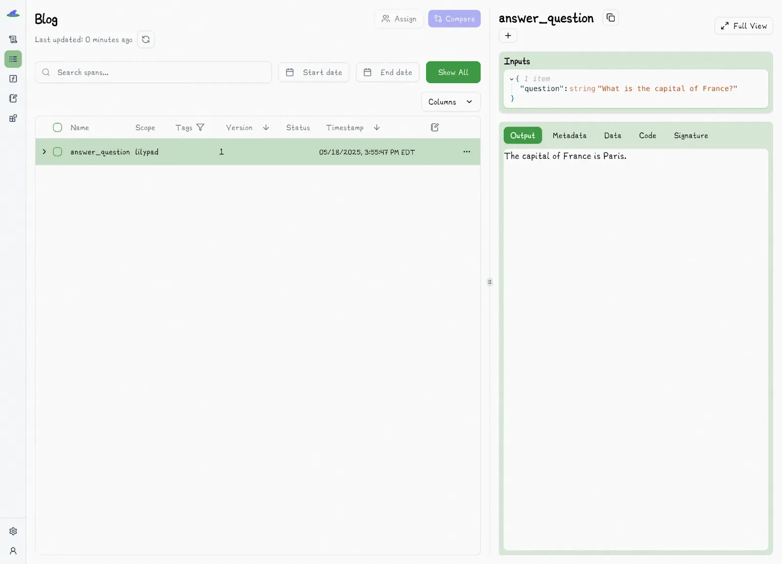 Answer Qustion Version 1 Trace