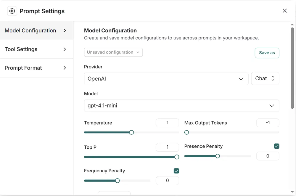 LangSmith Prompt Settings