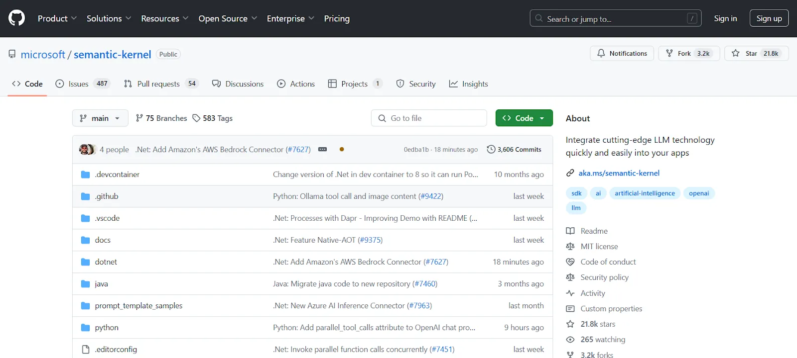 Microsoft Semantic Kernel GitHub