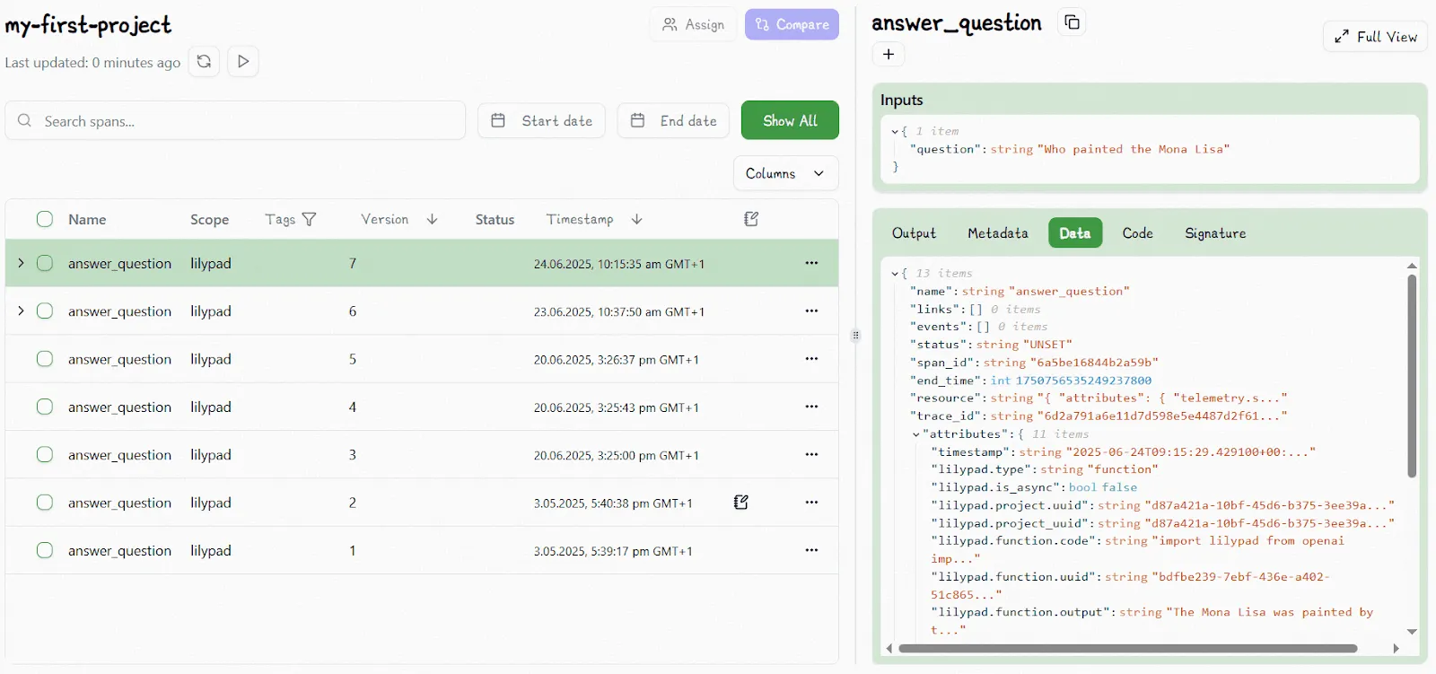 Lilypad Answer Question Trace Data