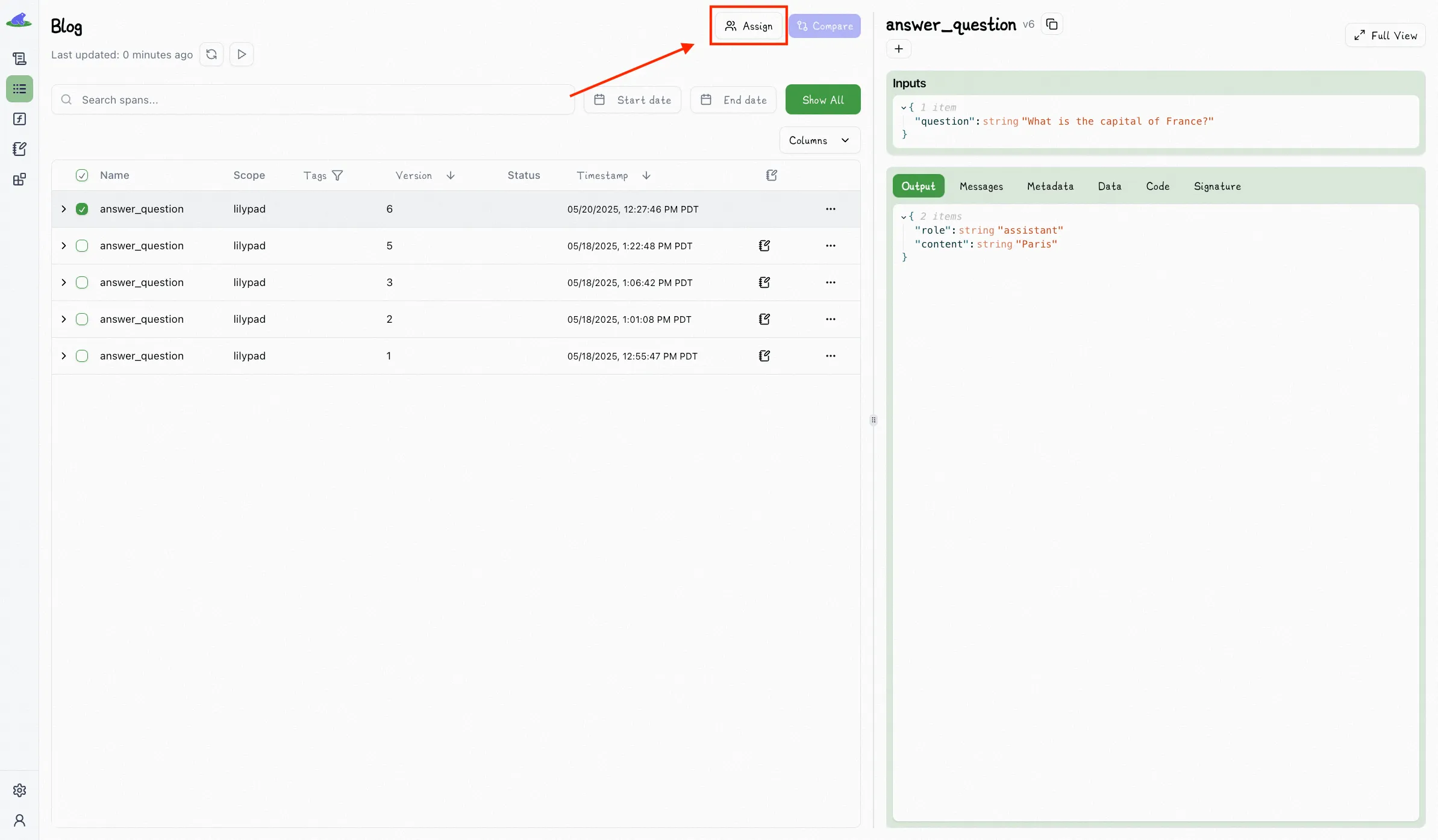 Lilypad Assign Answer Question Trace