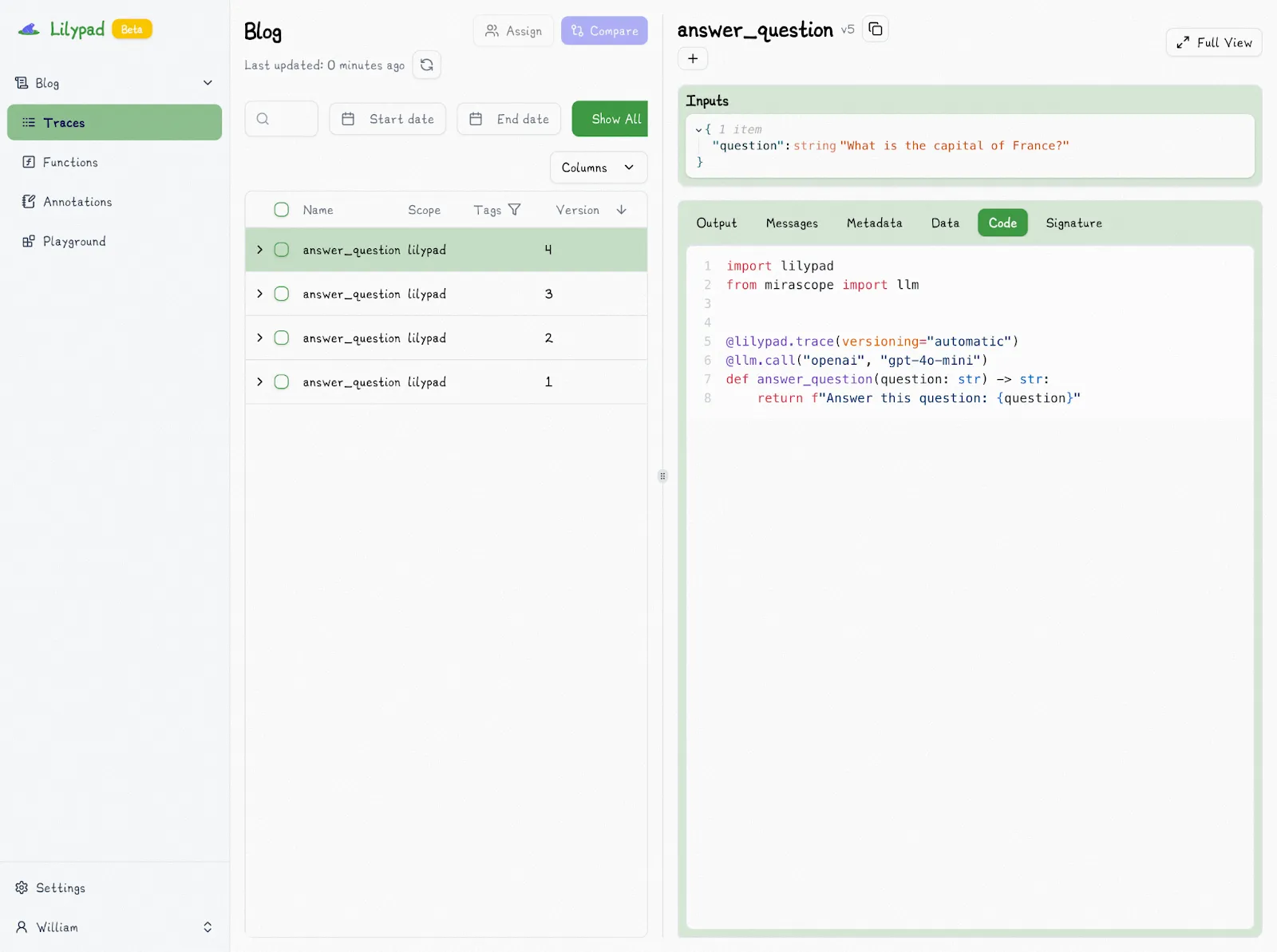 Answer Question Playground Trace