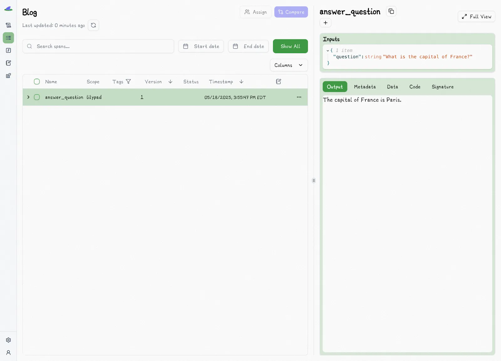 Answer Question Version 1 Trace
