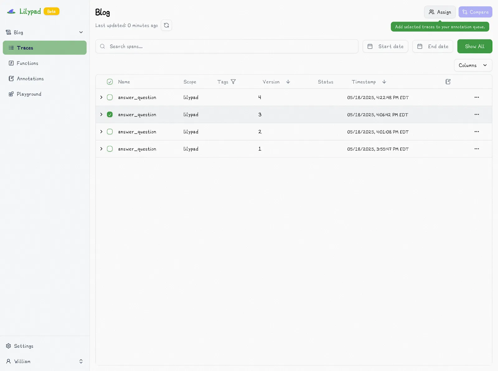 Select Trace For Annotation