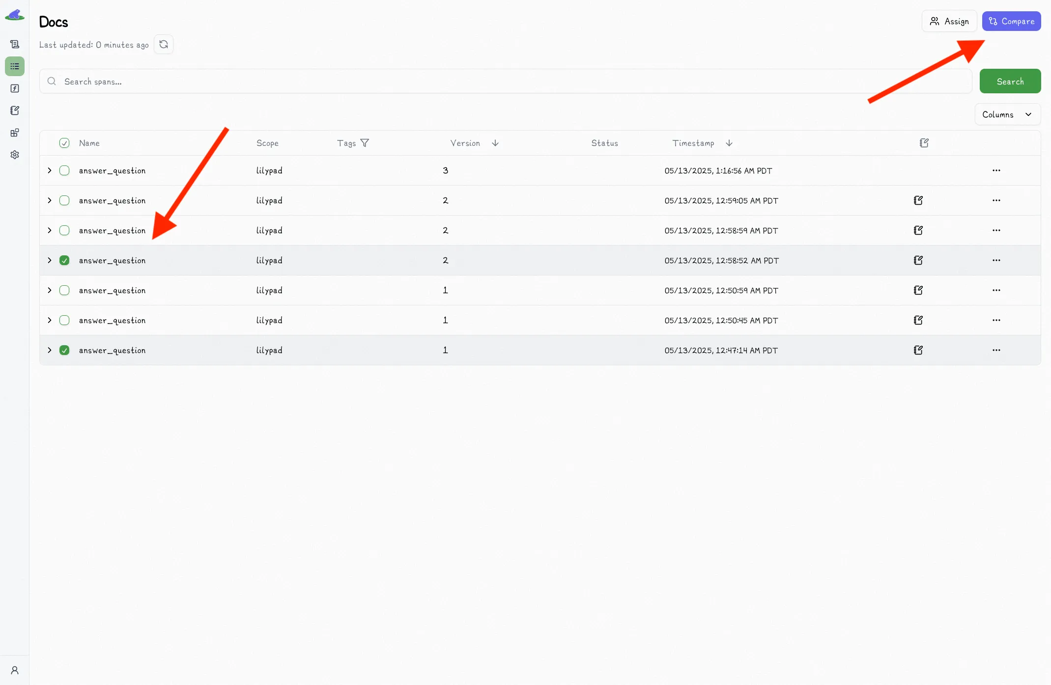 Click Compare Button For Traces