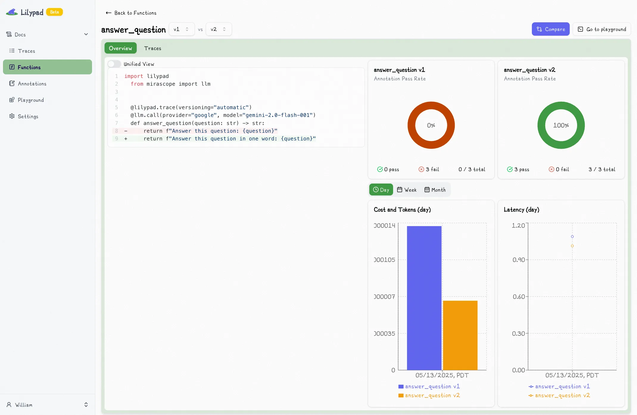 Lilypad Versioned Function Comparison